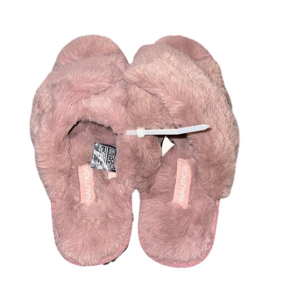 Nautica Aren Pink Faux Fur Slippers Size 6 NWOB Cozy Open Toe Slides - Picture 3 of 6